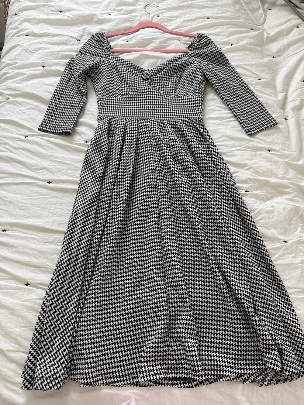 Unique Vintage Black & White Houndstooth A-line Dress